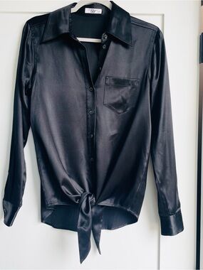 Equipment 100% Silk Tie-Front Blouse - Black